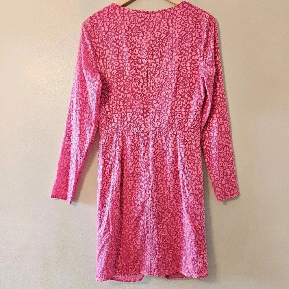 Forest lily Printed Ruched Animal Print Long Sleeve Feminine Mini Dress Pink 6. - Picture 13 of 16
